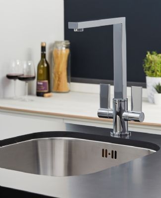 EVO AYTON CHROME MONO DUAL LEVER KITCHEN SINK MIXER TAP with L SHAPED SWIVEL SPOUT, KTAP017CP EVO AYTON CHROME MONO DUAL LEVER KITCHEN SINK MIXER TAP with L SHAPED SWIVEL SPOUT, KTAP017CP